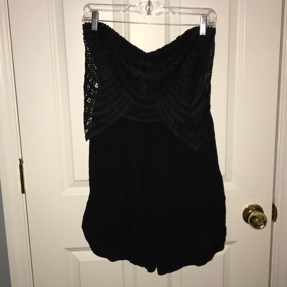NWOT Strapless Black Romper w/ Crochet Top Details